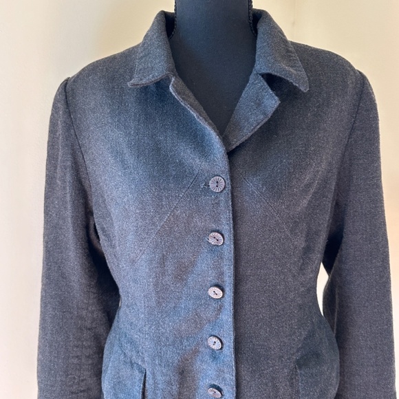 *CYNTHIA STEFFE* Dk. Gray Wool Long Sleeve Button Down Jacket Size 12 - Picture 2 of 7